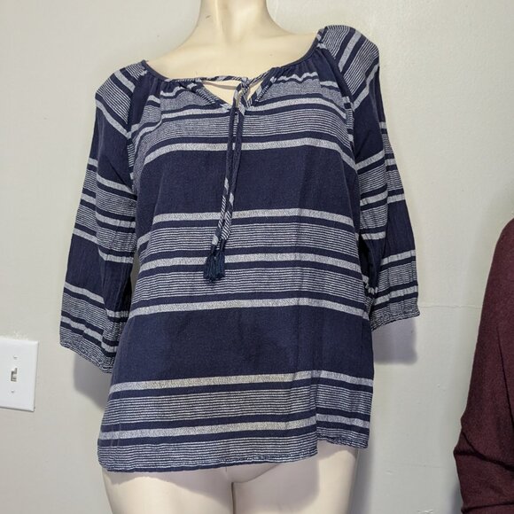 Gap Linen Blue Striped Blouse M EUC - Picture 1 of 4